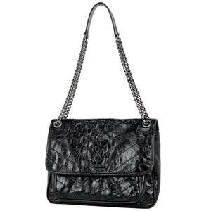 Saint Laurent Niki Medium Chain Shoulder Bag with Logo, Black Leather, 498894...